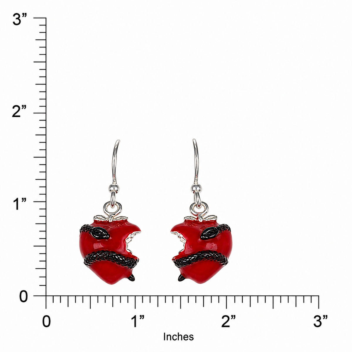 Original Sin Earrings | Bitten Red Heart with Black Serpent | French Hook