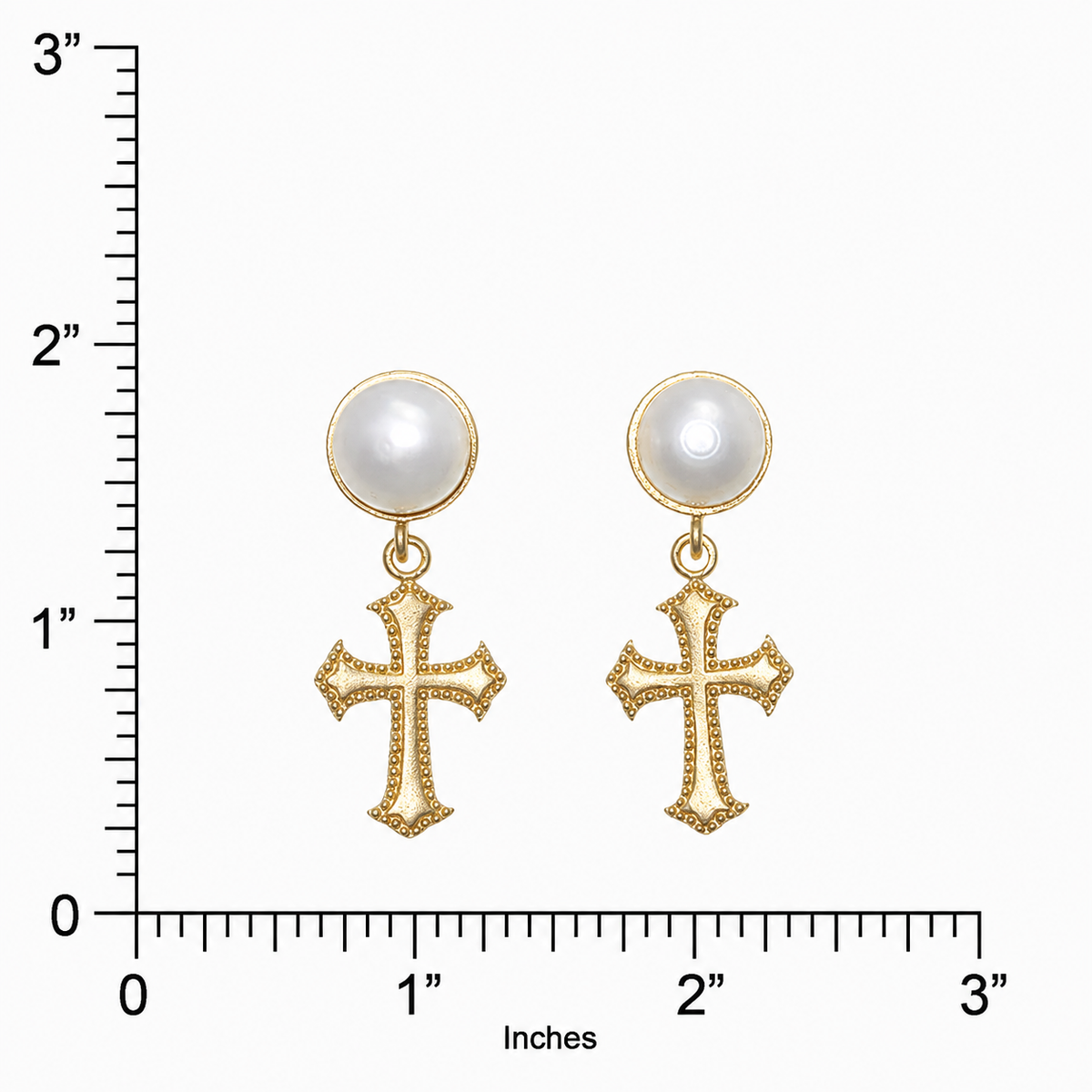 Renaissance Cross & Freshwater Mabe Pearl Drop Earrings | Gold-Plated Post
