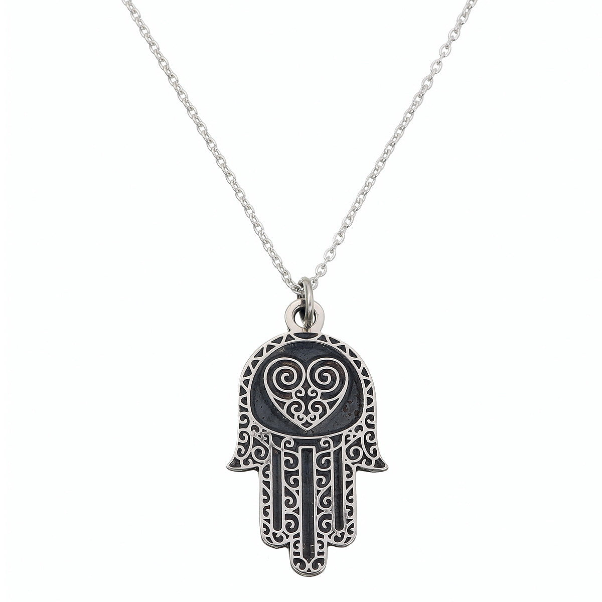 Sterling Silver Hamsa Heart Talisman Pendant | Protection & Love Symbol