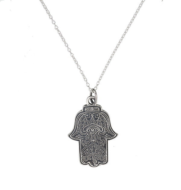 Oxidized Sterling Silver Hamsa Pendant | All-Seeing Eye