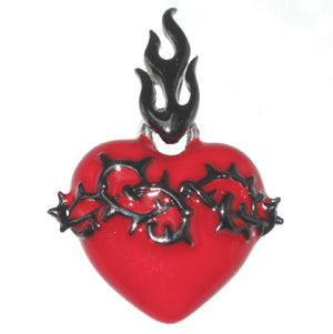 Sacred Heart with Crown of Thorns Pendant | Red & Black Enamel
