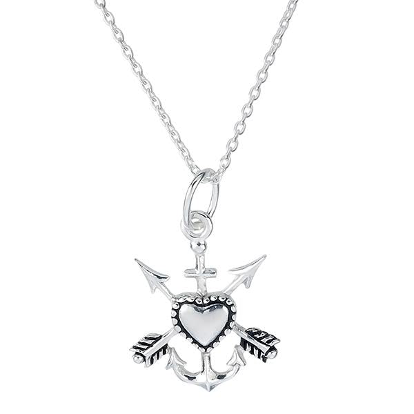 Anchor Heart & Crossed Arrows Pendant – Sterling Silver