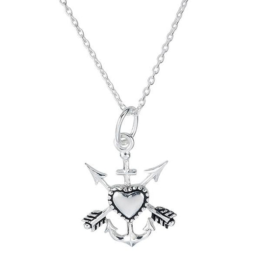 Anchor Heart & Crossed Arrows Pendant – Sterling Silver