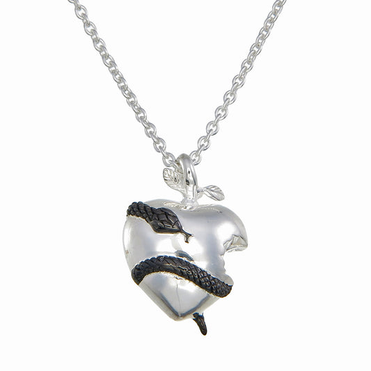 Original Sin Pendant | Sterling Silver Puffed Heart with Black Rhodium Snake