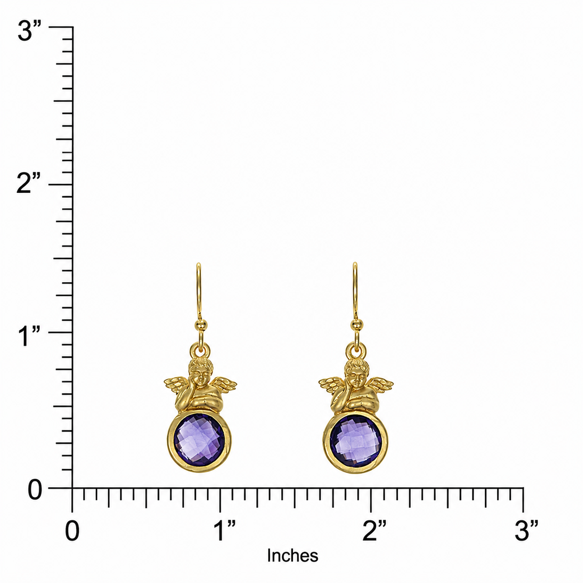 Gold-Plated Putti & Checkerboard Amethyst Drop Earrings | French Hook
