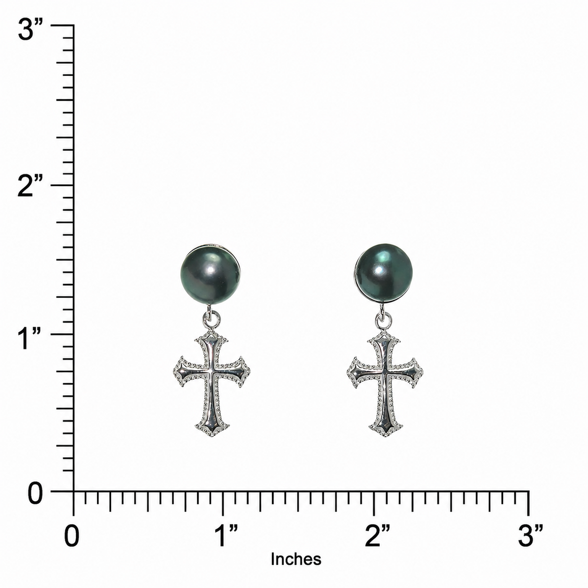 Renaissance Cross & Peacock Pearl Drop Earrings | High-Polish Sterling Silver Post