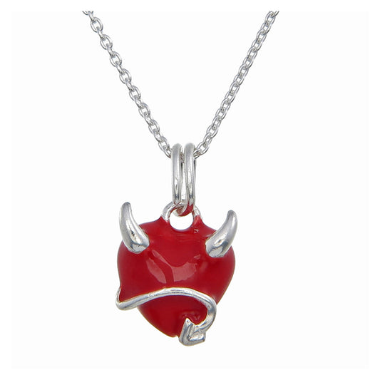 Devil Heart Pendant | Red Enamel & Sterling Silver Necklace