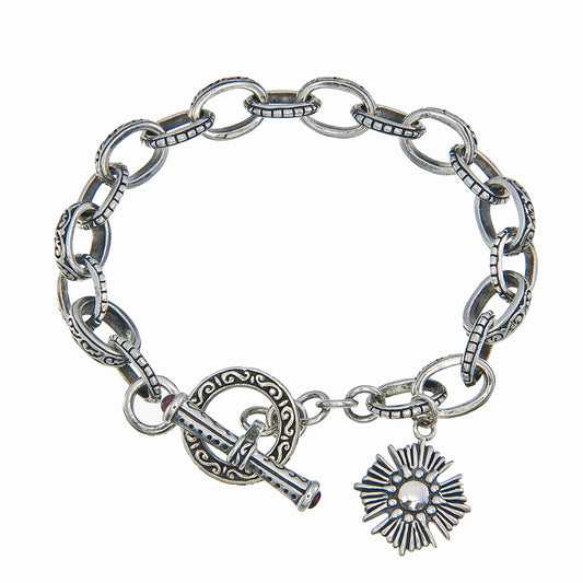 Pavé & Scroll Link Bracelet with Tourmaline Toggle & Cross Charm