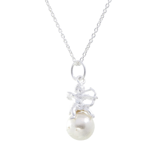 Silver Cupid & Freshwater Pearl Necklace