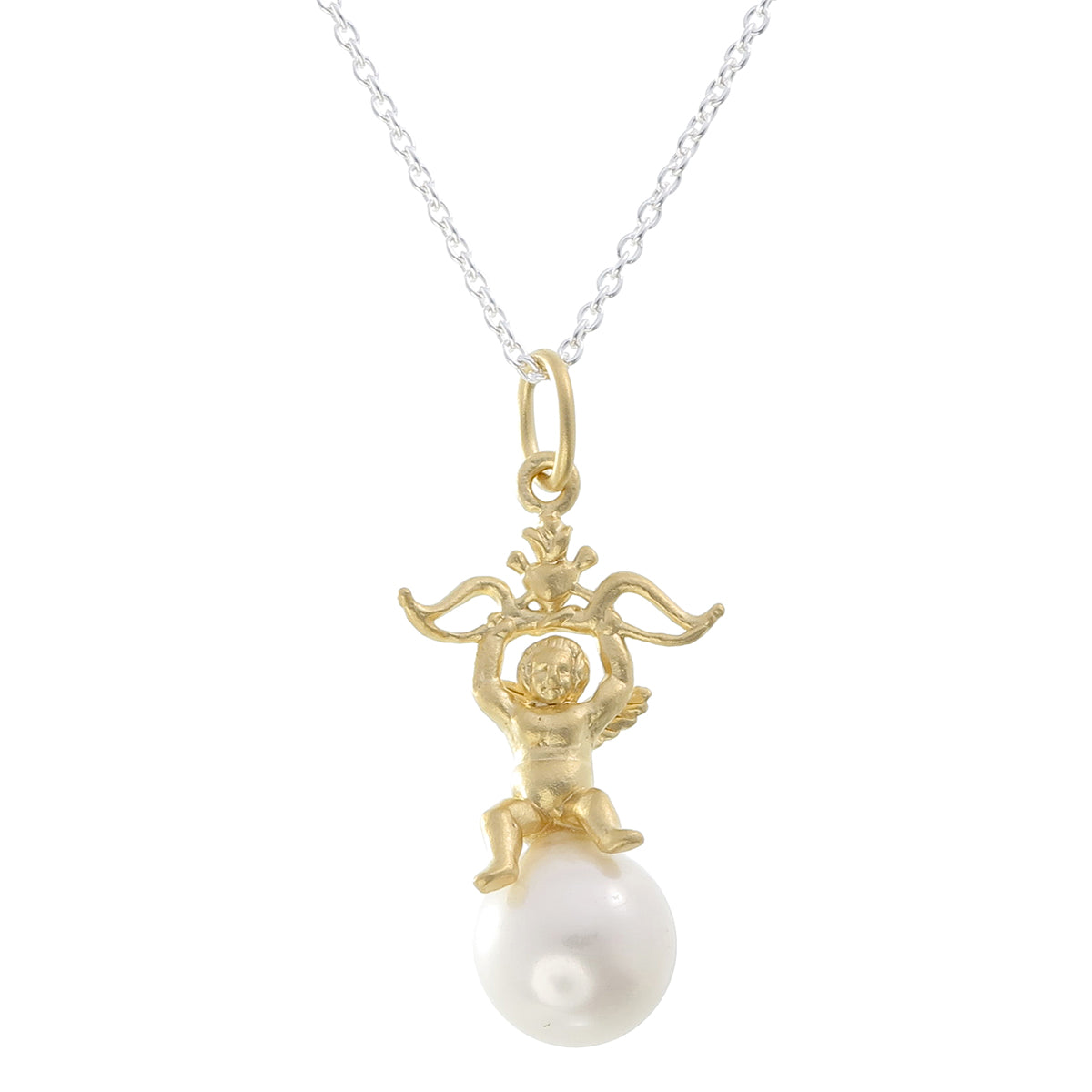 Gold Plated Putti & Freshwater Pearl Necklace | Cupid's Bow