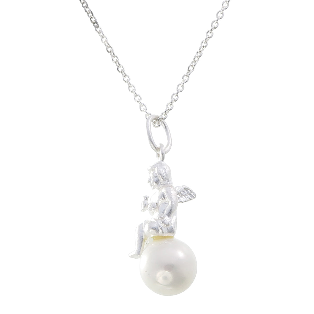 Cherub and Dove Pearl Pendant | Sterling Silver on Freshwater Pearl