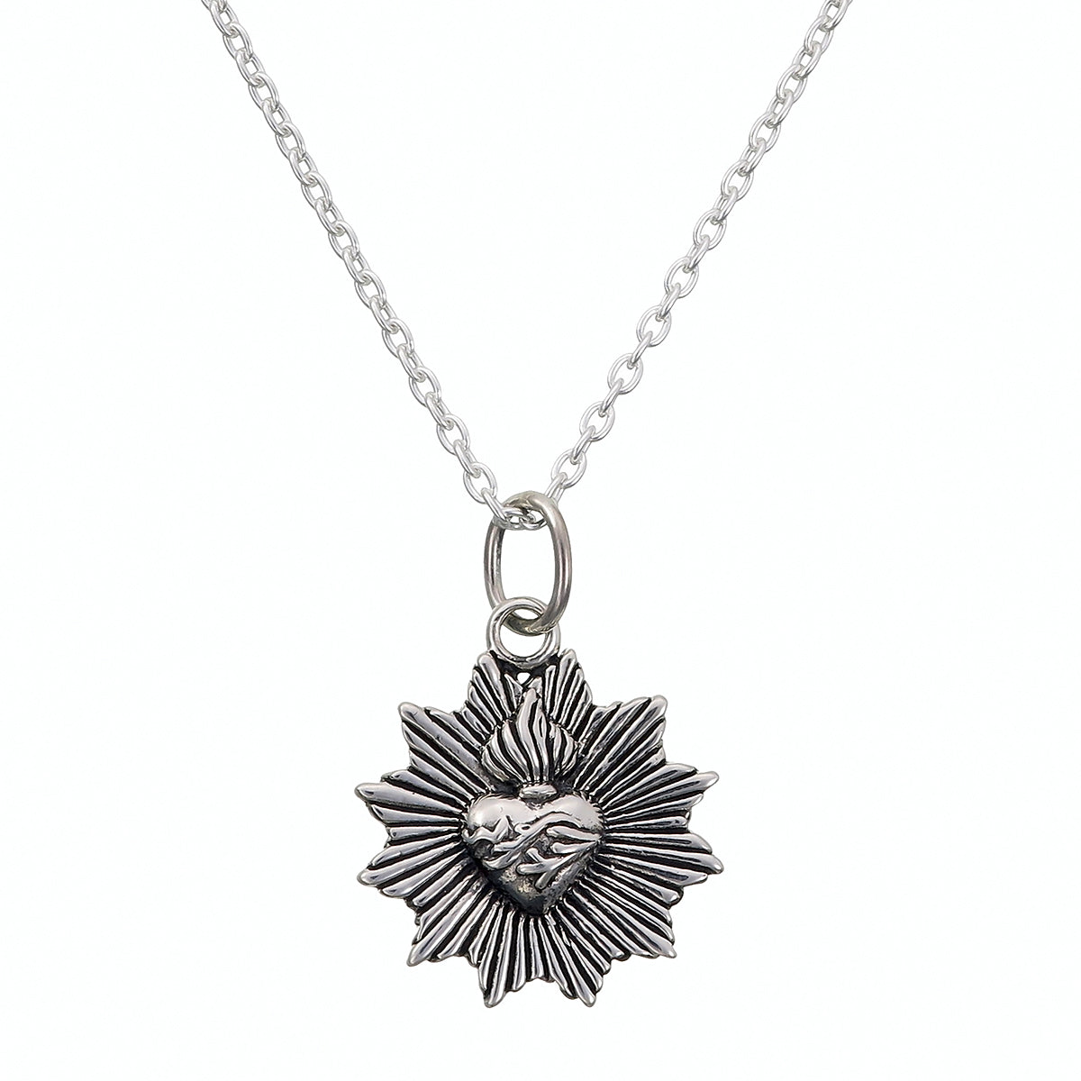 Title: Sacred Heart Pendant – Oxidized Sterling Silver