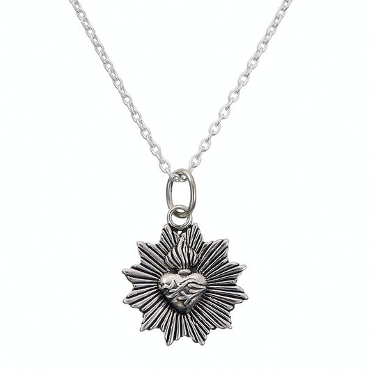 Title: Sacred Heart Pendant – Oxidized Sterling Silver