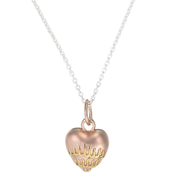 Flaming Sacred Heart Pendant | Rose Gold & Sterling Silver Necklace