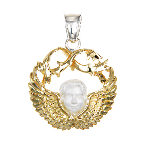 Guardian Angel Putti Pendant | Gold-Plated Wings with Acanthus Leaf Frame