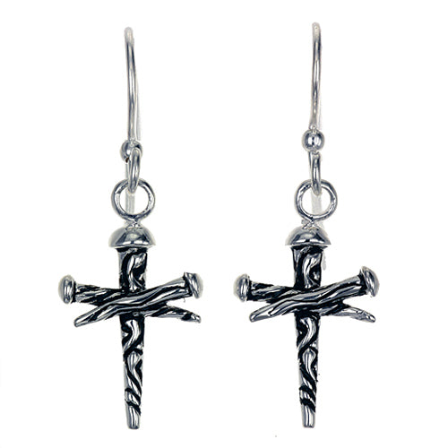 Crucifixion Nail Cross Earrings | Oxidized Sterling Silver