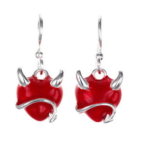 Red Enamel Devil Heart Earrings | Sterling Silver with Hand Enamel Finish