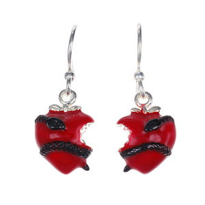 Original Sin Earrings | Bitten Red Heart with Black Serpent | French Hook