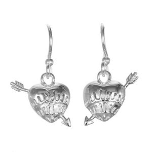 Love Hurts Earrings | Flaming Arrow-Pierced Heart | High-Polish Sterling Silver