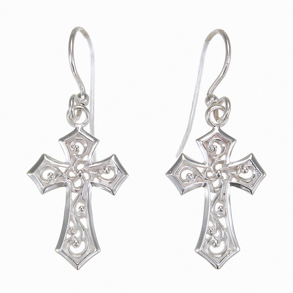 Filigree Silver Cross Earrings