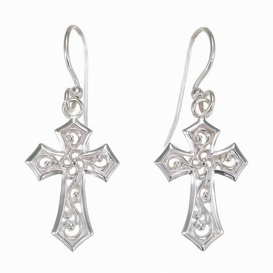 Filigree Silver Cross Earrings