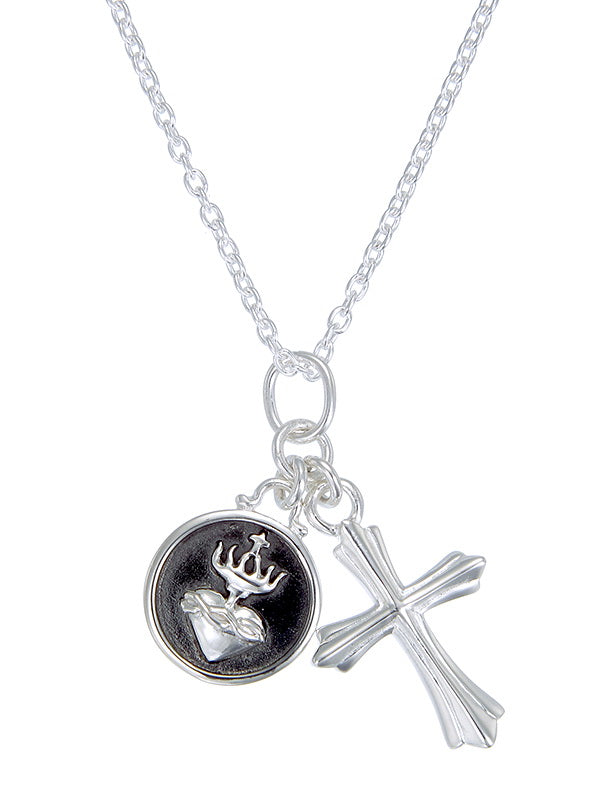 High Polish Cross & Sacred Heart Disc Pendant