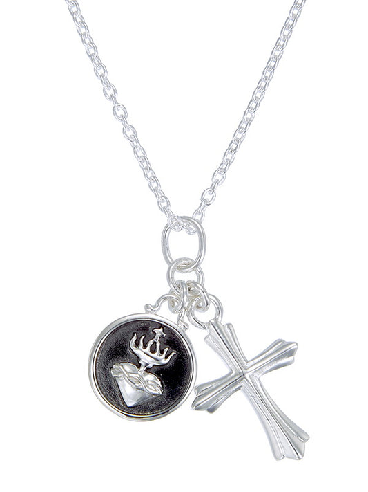 High Polish Cross & Sacred Heart Disc Pendant