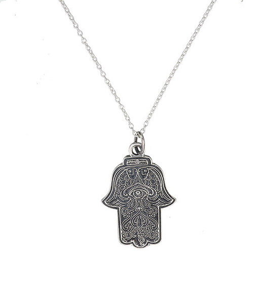 Oxidized Sterling Silver Hamsa Pendant | All-Seeing Eye