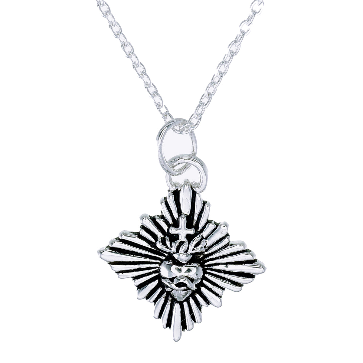 Sacred Heart Sunburst Pendant – Oxidized Sterling Silver