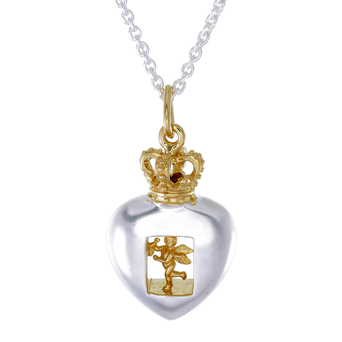 Cherub Heart Pendant | High-Polish Sterling Silver with Gold-Plated Crown Bale