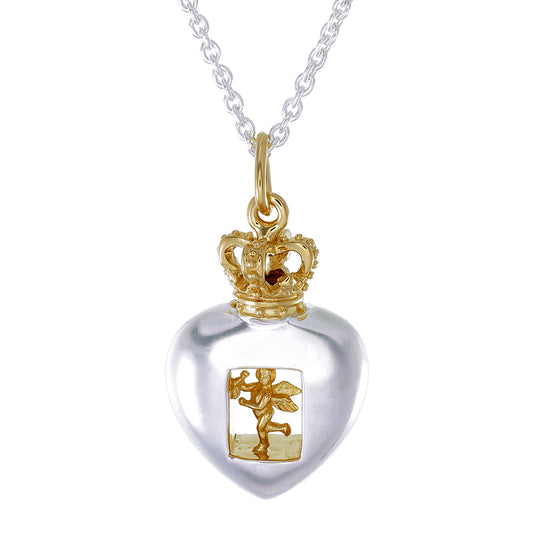 Cherub Heart Pendant | High-Polish Sterling Silver with Gold-Plated Crown Bale