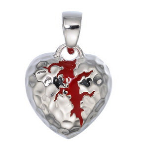 Broken Heart Pendant | Pounded Sterling Silver with Red Enamel Tear