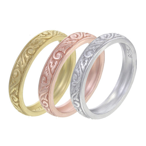 Scroll Work Stacking Ring Set | Rose Gold, Yellow Gold & Silver