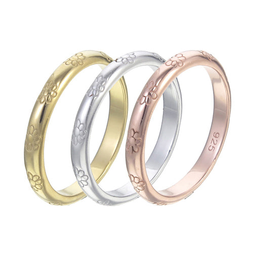 Engraved Daisy Stacking Ring Set | Rose Gold, Yellow Gold & Silver