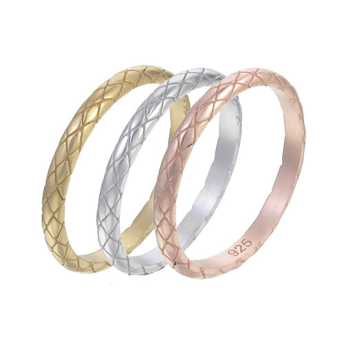 Diamond Pattern Scroll Work Stacking Ring Set | Rose Gold, Yellow Gold & Silver
