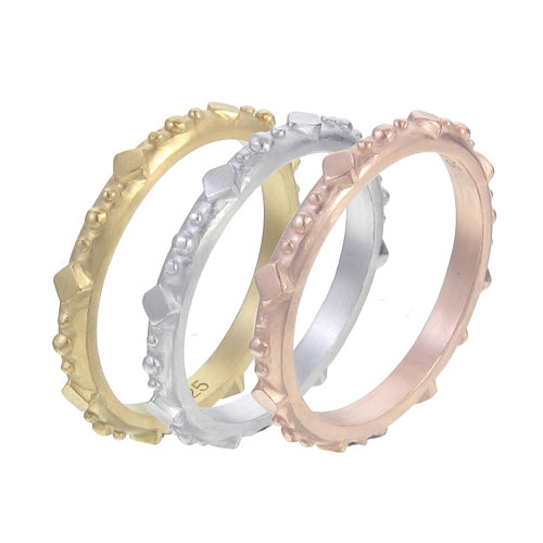 Raised Diamond & Granulation Stacking Ring Set | Rose Gold, Yellow Gold & Silver