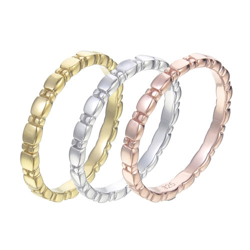Raised Geometric Block Stacking Ring Set | Rose Gold, Yellow Gold & Silver