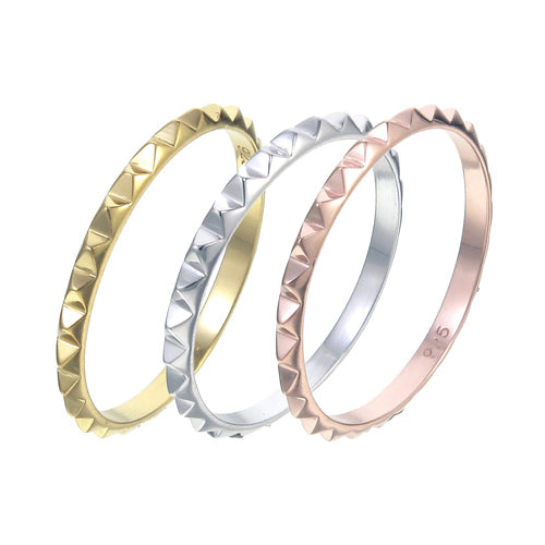 Raised Pyramid Stacking Ring Set | Rose Gold, Yellow Gold & Silver