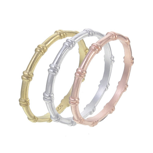 Bamboo Stacking Ring Set | Rose Gold, Yellow Gold & Silver
