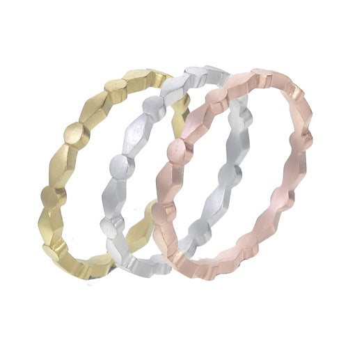 Alternating Diamond & Circle Stacking Ring Set | Rose Gold, Yellow Gold & Silver