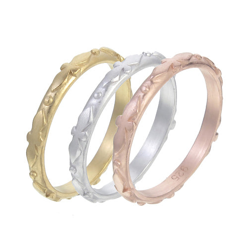 Elongated Double Diamond & Granulation Stacking Ring Set | Rose Gold, Yellow Gold & Silver