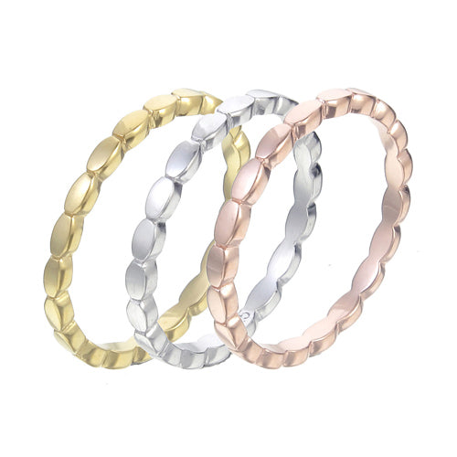Squared Oval Pattern Stacking Ring Set | Rose Gold, Yellow Gold & Silver