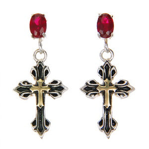 Renaissance Cross Earrings with Garnet Studs