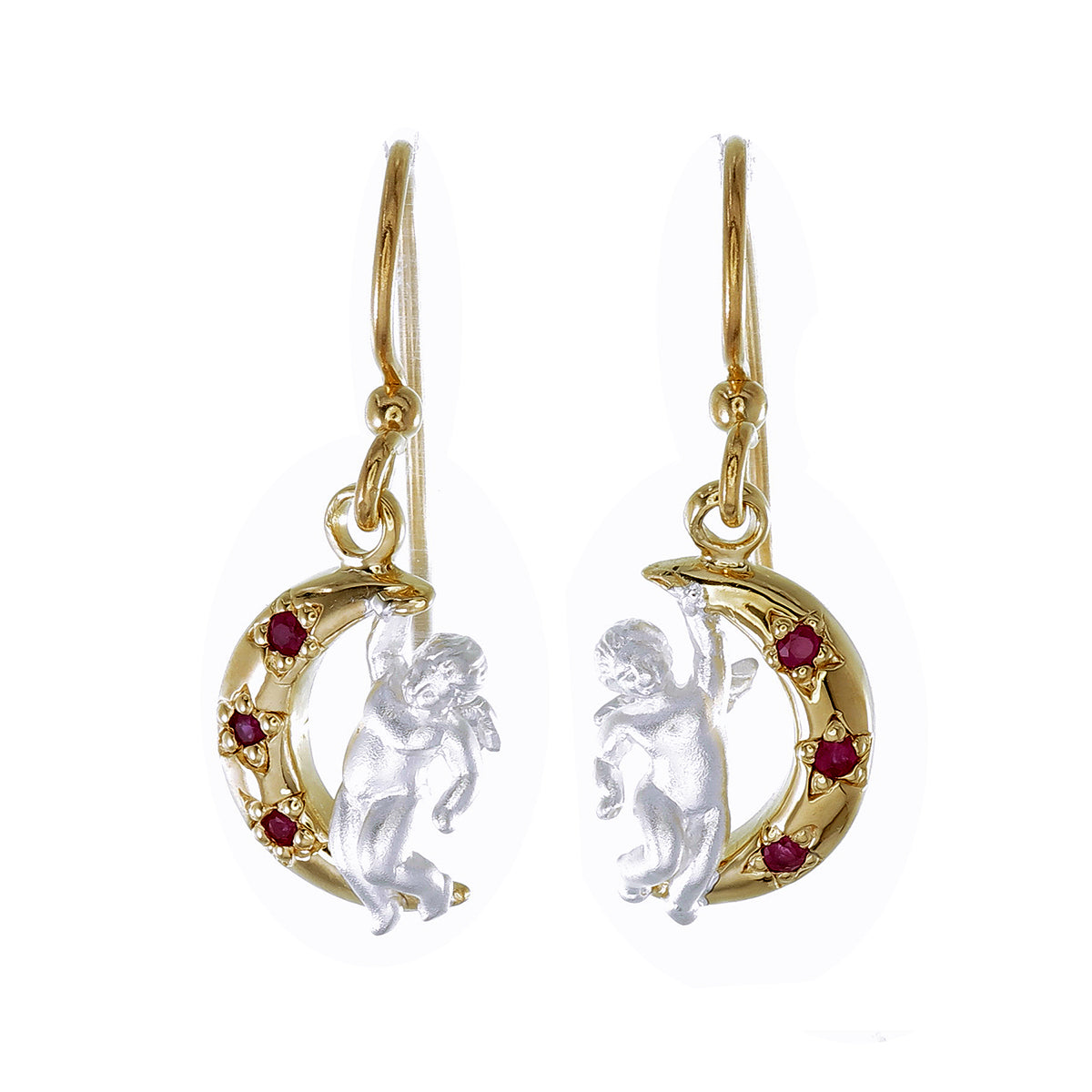 Crescent Moon Cherub Earrings – Gold Plated & Silver | Matching Jewelry Set