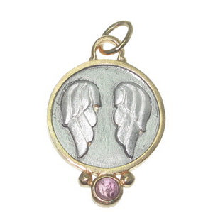 Angel Wings & Pink Tourmaline Pendant | Silver on Rhodium with Gold-Plated Bezel