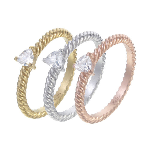 Rope Design Band Single Triangle CZ Stacking Ring