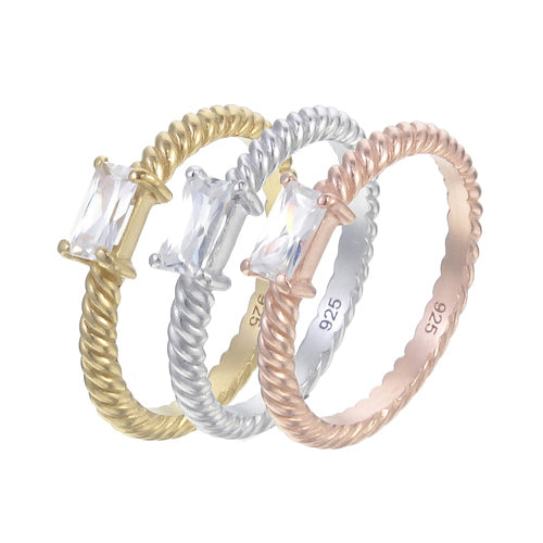 Rope Style Band Single Rectangle CZ Stacking Ring