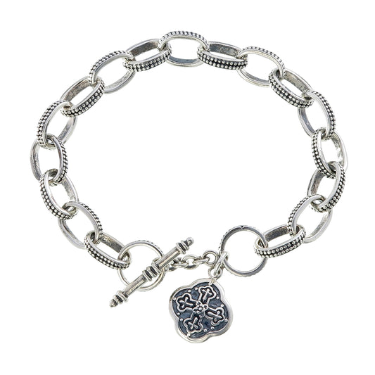 Pavé Link Bracelet | Oxidized Sterling Silver with Gothic Quadrefoil Cross